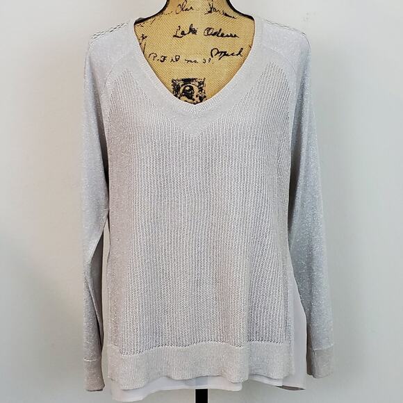 NWT!!! Lucky Brand Linen Blend Metallic Sweater Sz L - Picture 1 of 6